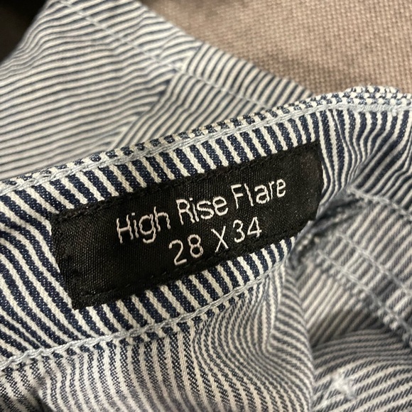 rock&roll denim navy and white pin strip high rise flare bottoms 28x34 - Picture 4 of 9